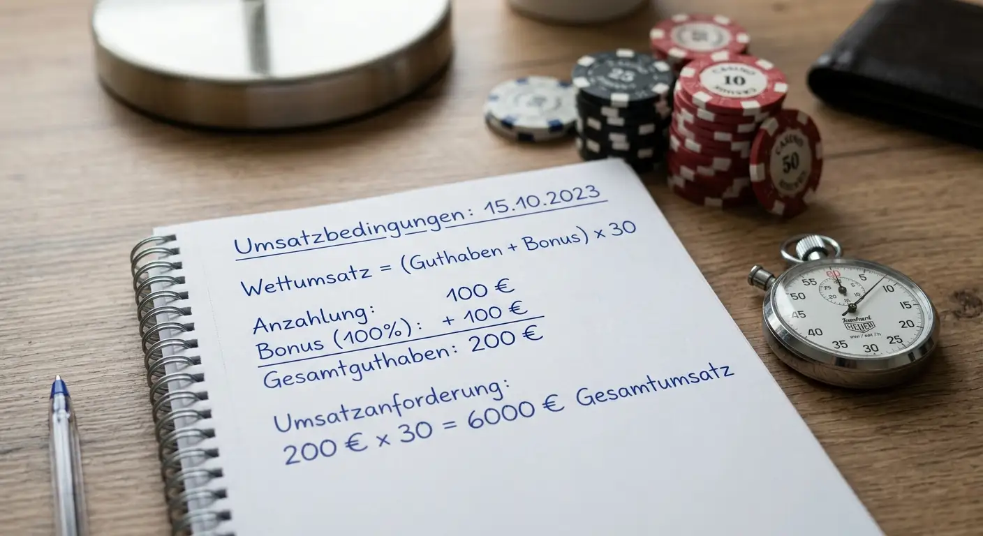 Rechnung: Wie lange braucht es, einen 100-Euro-Casino-Bonus mit 30x Umsatzbedingung freizuspielen