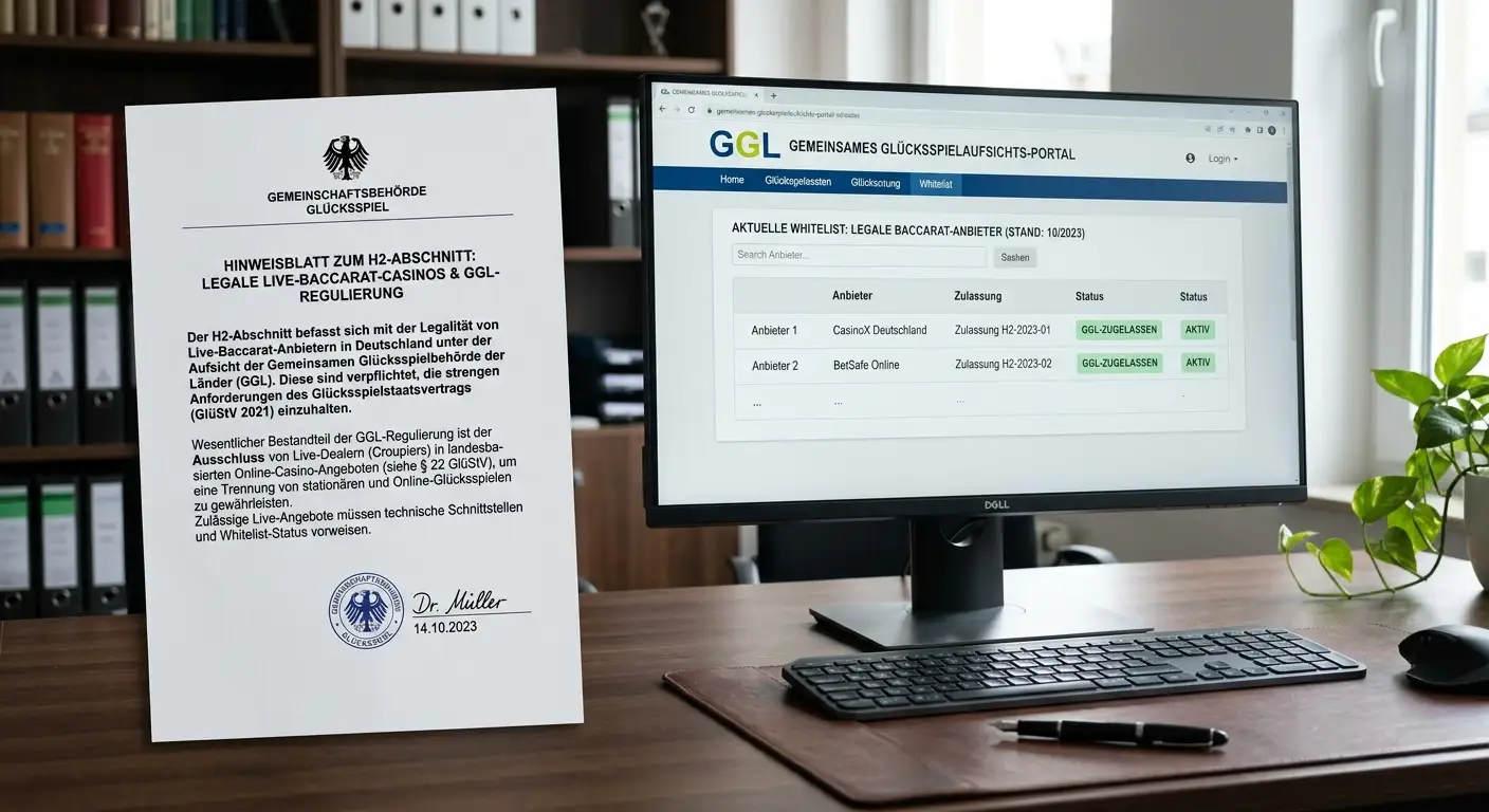 GlüStV-Dokument und GGL-Whitelist auf Bildschirm