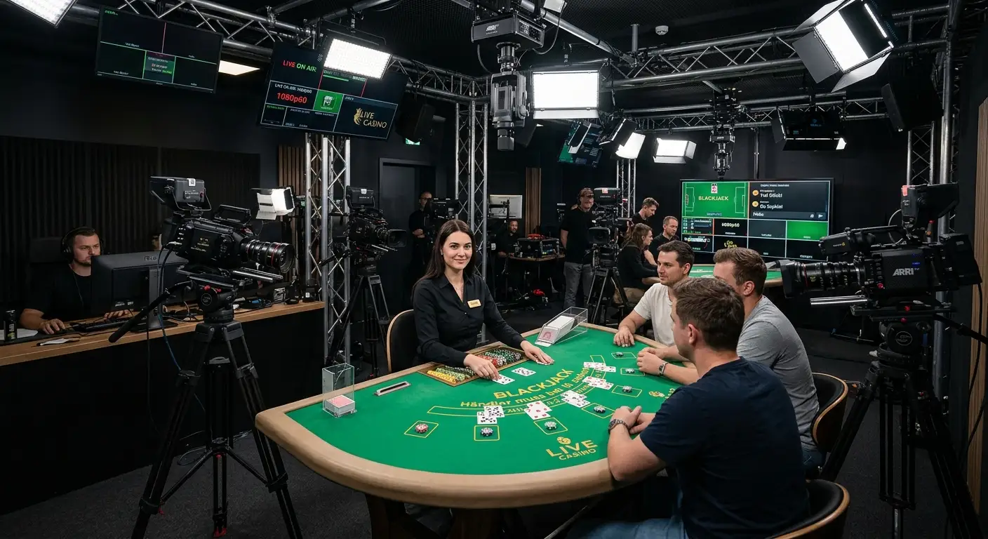 Live Blackjack Studio mit Kameras und Croupier