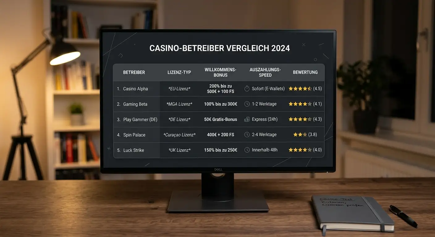 Vergleichstabelle der zehn besten Giropay-Alternativen mit Lizenz, Bonus, Auszahlung