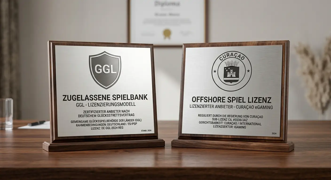 Symbolischer Vergleich GGL-Lizenzschild und Offshore-Lizenzschild am Beispiel Curaçao
