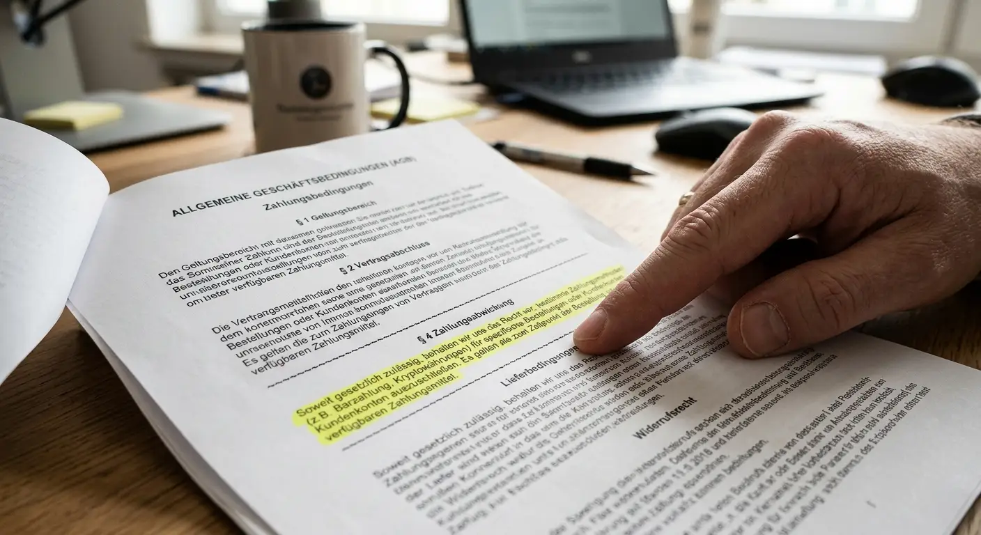 Bonusbedingungen-Text mit Skrill-Klausel auf einem Bildschirm