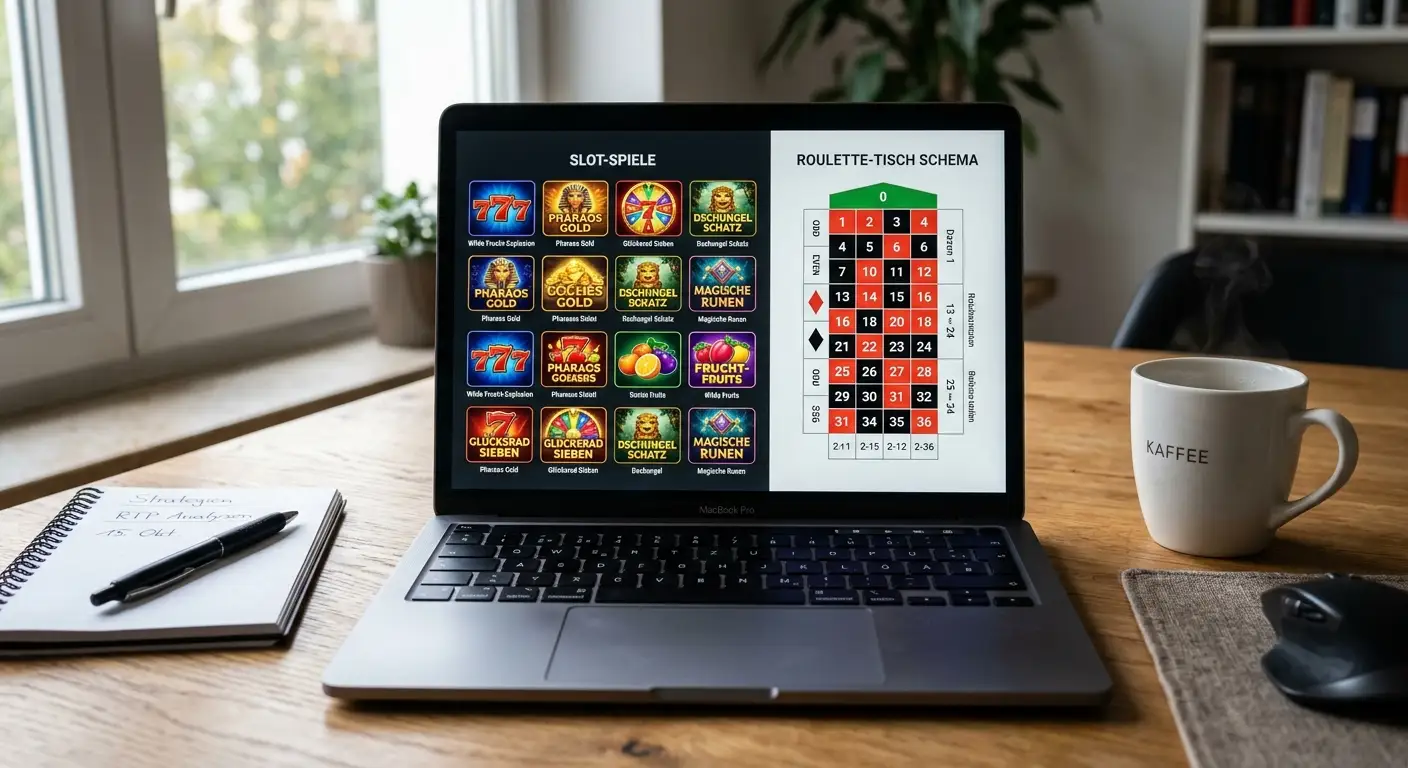 Spielangebot in Online Casinos: Slot-Auswahl über 1.300 Spiele, Roulette-Tisch, Live-Dealer-Bereich