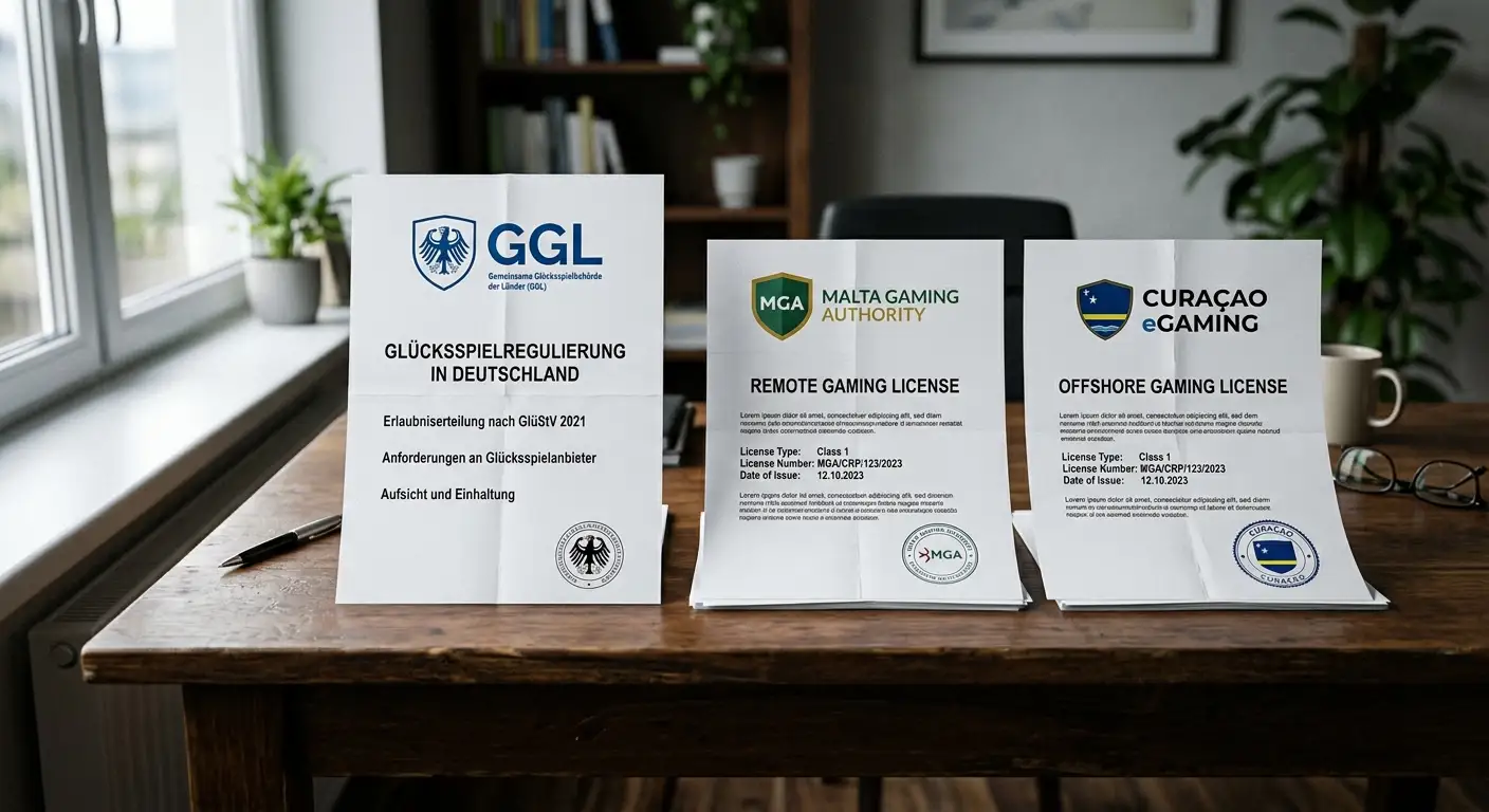 Regulierung und Lizenzen: GGL-Logo neben Curaçao- und MGA-Siegeln