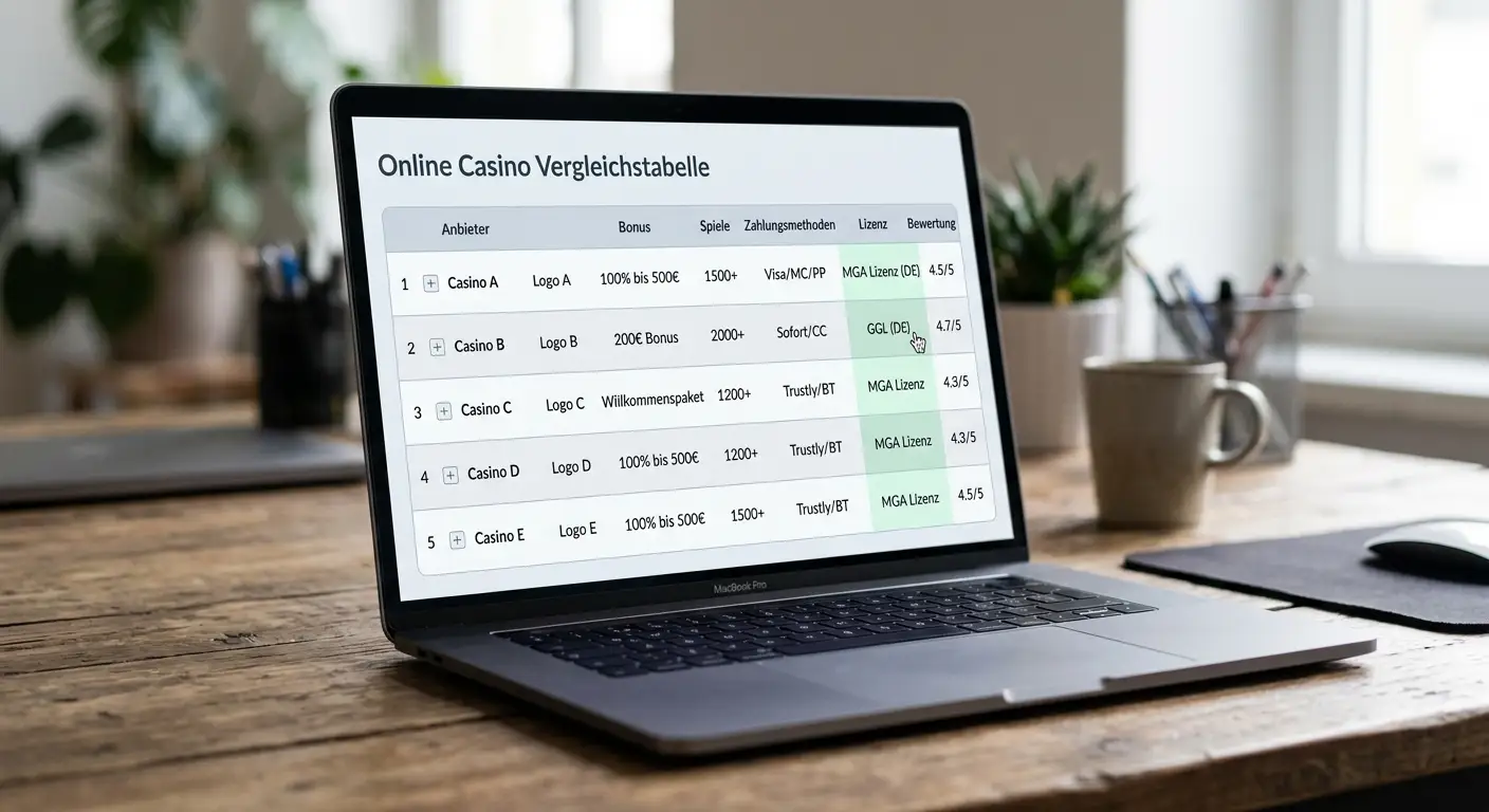 Vergleichstabelle der zehn besten Online-Casinos ohne Verifizierung mit Lizenz, Bonus und Besonderheit