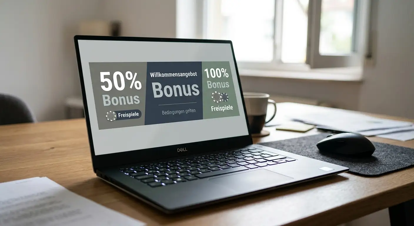 Bonusangebot mit Prozentzahlen und Freispielen auf Werbebanner