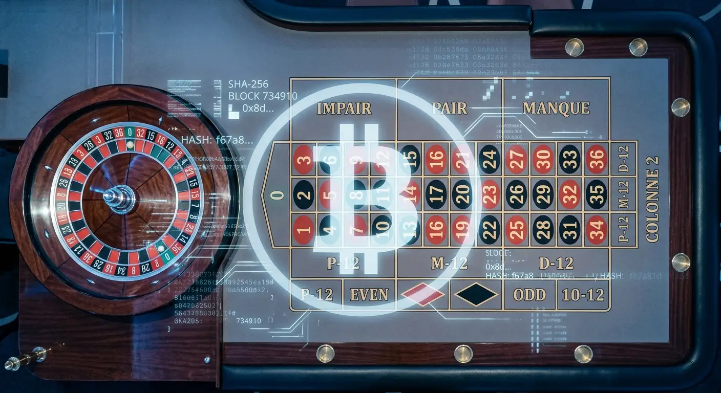 Bitcoin- und Krypto-Symbol auf einem Roulette-Tisch