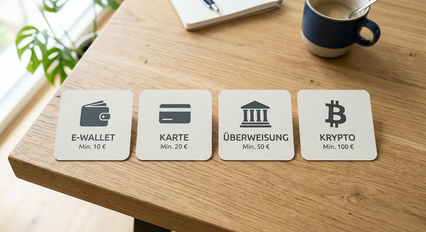 Übersicht Zahlungsmethoden mit Mindesteinzahlung von 1 Euro bis 10 Euro